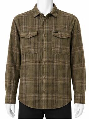 Volcom Men’s XXL Brown Olive Plaid Flannel Shirt Classic Fit Button Down